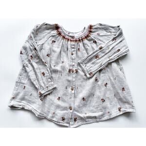 Girl's Zara Cotton Embroidered Button Down Long Sleeve Shirt Size 4-5